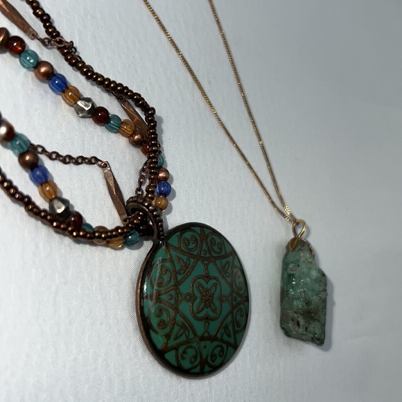 Avon Metal Enamel Bead 3 layer Necklace & SL Green Pendant Necklace - Picture 2 of 15